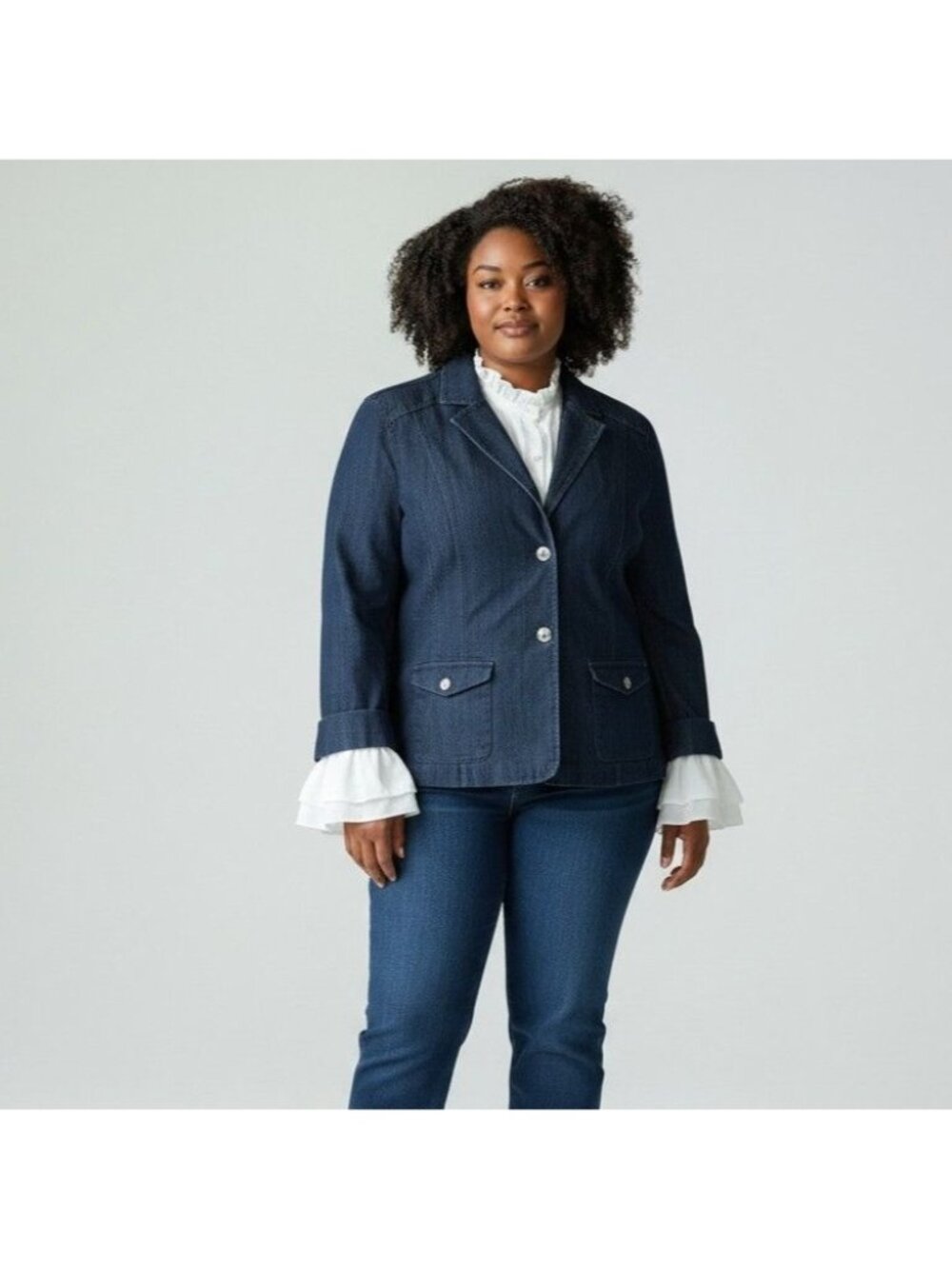 New Dana Buchman Womens Classic Denim Blazer Jacket 2X Blue Modern